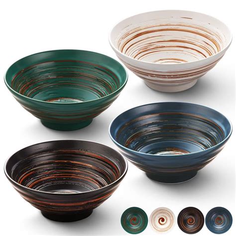 Yun Tao Ceramic Ramen Bowls Set Of 4 8 Inches Japanese Style 35 Oz Serving Bowls For Ramen