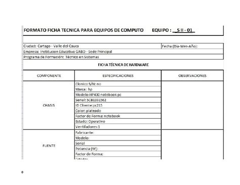 Modelo De Ficha Tecnica Word