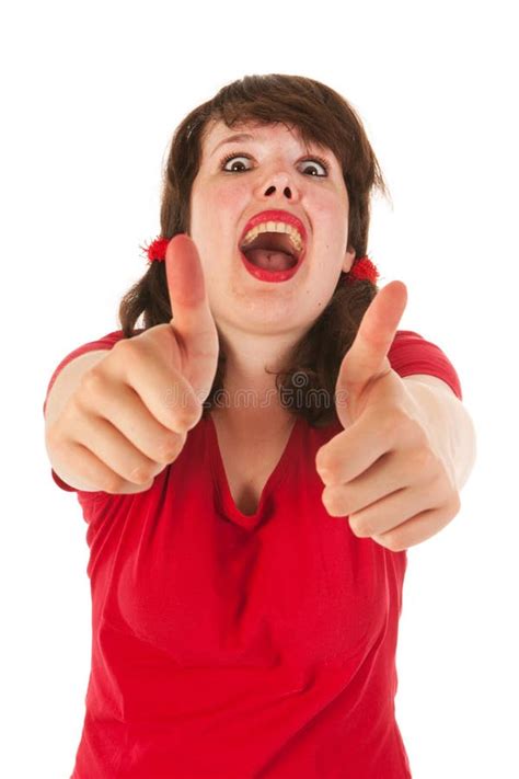 Grappig Meisje Met Omhoog Duimen Stock Foto Image Of Achtergrond Brunette