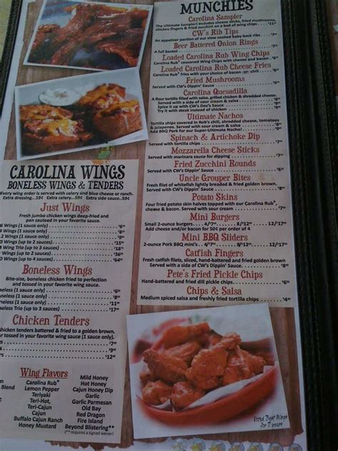 Carolina Wings & Rib House Menu - Urbanspoon/Zomato