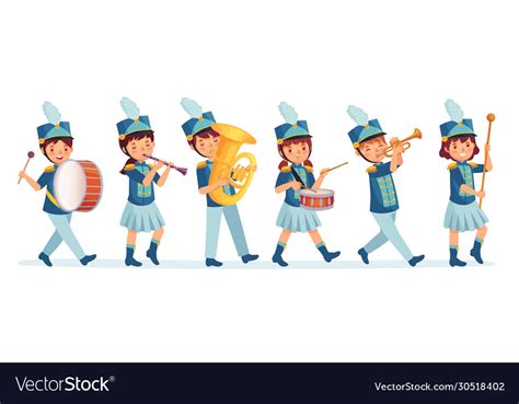 Cartoon kids marching band parade child musicians Vector Image