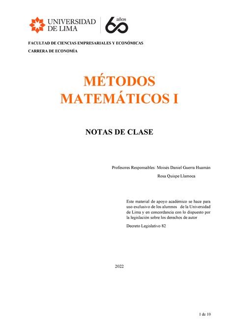 MMI Notas de clase del curso de Métodos Matemáticos I FACULTAD DE