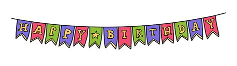 Happy Birthday Flag Garland Doodle Vector Illustration Isolated On