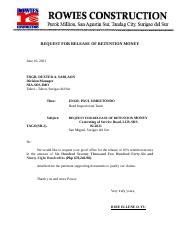 Request For Release Of Retention Money Doc Request For Release Of