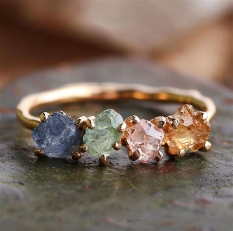 Raw Sapphire Mothers Ring Raw Engagement Ring Multistone Gemstone