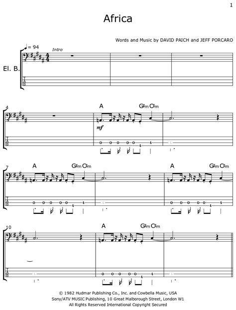 Africa Sheet Music For Electric Bass