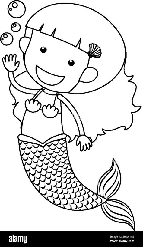 Mermaid black and white doodle character illustration Stock Vector ...