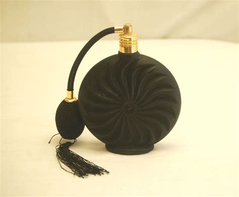 Vintage Vanity Perfume Atomizer Bottle W Black Tassel Satin Black Glass