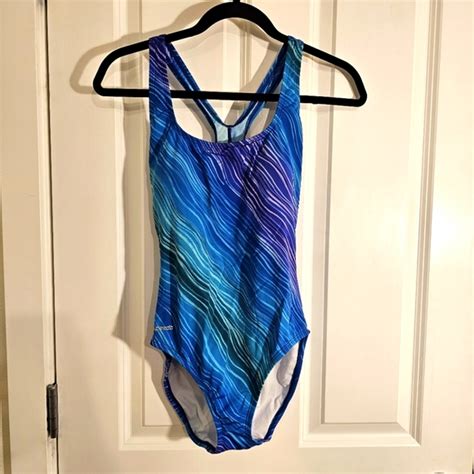 Speedo Swim Speedo Blue Purple Striped Padded One Piece Swimsuit