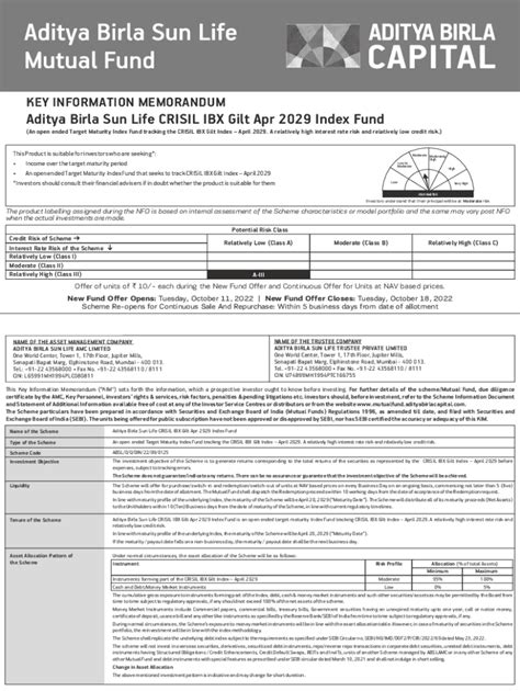 Fillable Online Aditya Birla Sun Life CRISIL IBX Gilt April 2029 Index