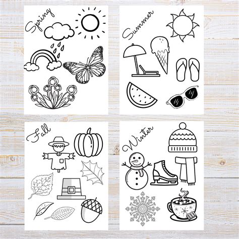 4 Seasons Coloring Pages Printable Etsy