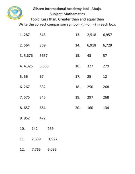 comparison exercise  grade   worksheets