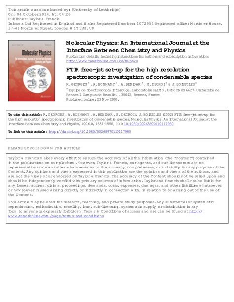 Pdf Ftir Free Jet Set Up For The High Resolution Spectroscopic