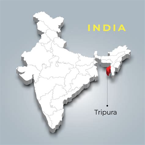 Tripura state map location in Indian 3d isometric map. Tripura map ...