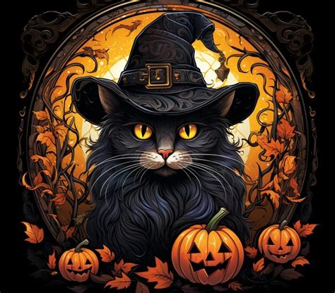 Premium AI Image There Is A Black Cat Wearing A Witch Hat And