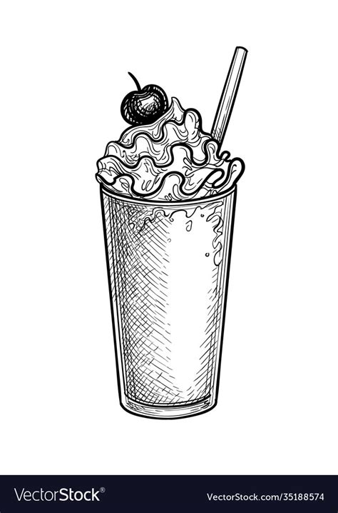 Ink Sketch Milkshake With Whipped Cream Royalty Free Vector