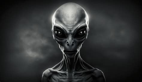 Alien Humanoid Portait On Dark Background Invasion Of Extraterrestrial