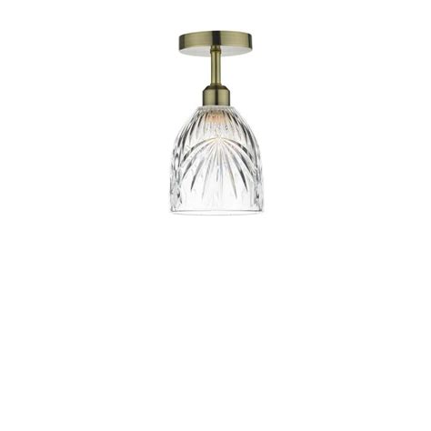 Riva 1 Light E27 Antique Brass Semi Flush Ceiling Fixture C W Clear Cut