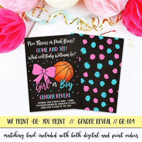 Basketball Gender Reveal Invitation With Pink Bows Etsy Gender