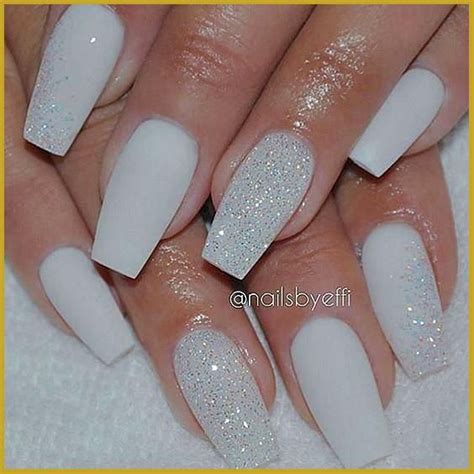 White Glitter Nails Bride Nails White Glitter Nails White Acrylic