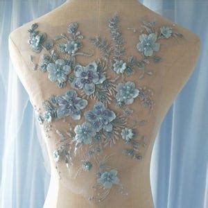 Delicate 3D Pearl Heavily Beaded Flower Lace Applique In Peach Navy