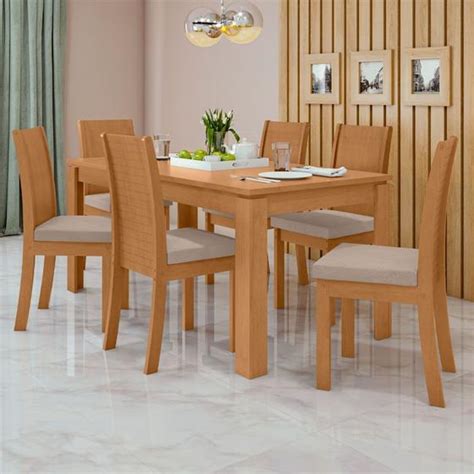 Conjunto Mesa Tampo MDF 6 Cadeiras Athenas Móveis Lopas Conjunto