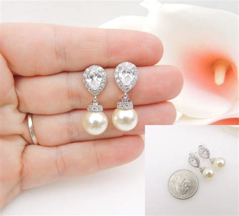 Swarovski Pearl And Cubic Zirconia Bridal Drop Earrings Etsy