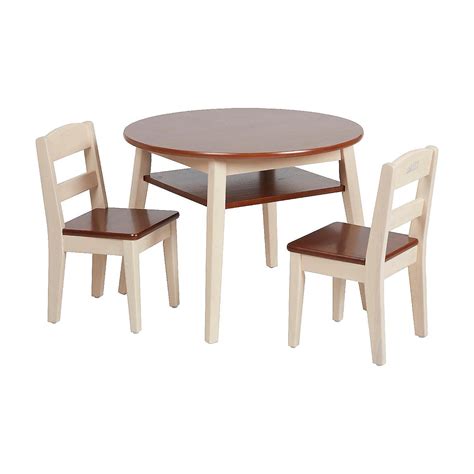 ECR4Kids Hideaway Table and Chair Set, Dark Walnut/Antique White, 3