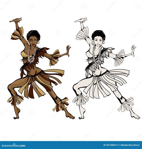 Black Woman Dancing African Dance. Silhouette for Coloring and Color ...