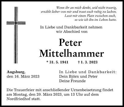 Traueranzeigen Von Peter Mittelhammer Augsburger Allgemeine Zeitung