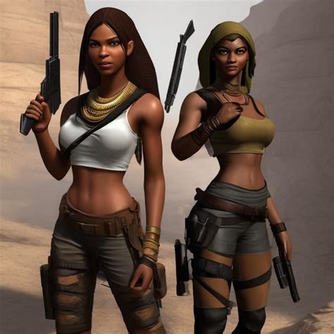 Black Egyptian Lara Croft Holding Two Desert Eagle Guns