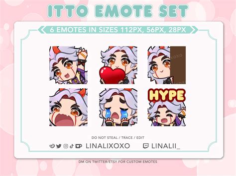 Genshin Impact Arataki Itto Emote Set Pack Cute Chibi Twitch Streamer