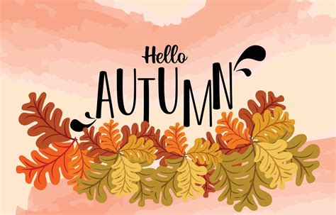 Hello Autumn Background With Leaves Golden Yellow Fall Concept For