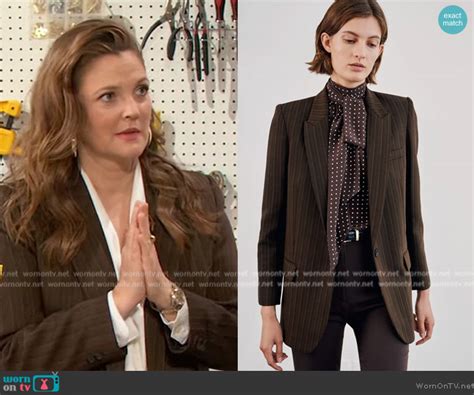 Wornontv Drews Brown Pinstripe Blazer On The Drew Barrymore Show