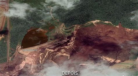 Imagens de satélite mostram antes e depois do rompimento da barragem em