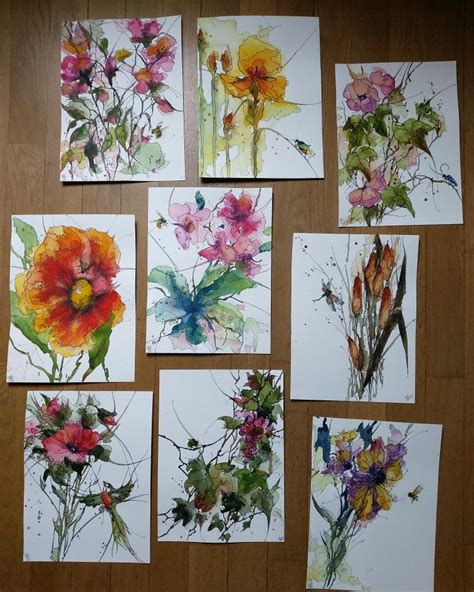 Aquarelles Et Feutre 35 Euros L Une Dessin Fleur Peinture