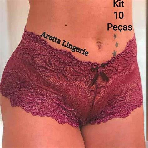 Calcinha caleçon Kit 10 lingerie renda roupa feminina atacado moda