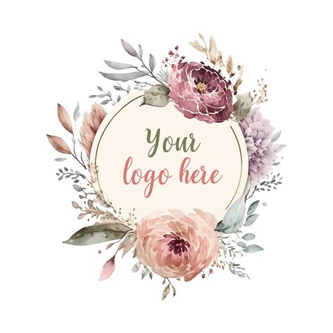 Watercolor Floral Logo Pastel Floral Logo Watercolor Round Floral