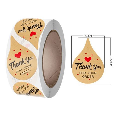 Jual Sticker Label Thank You Water Drop Shape Stiker Kraft Coklat 500