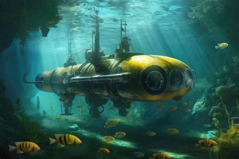 Premium AI Image | Concept art submarine with underwater drones created ...