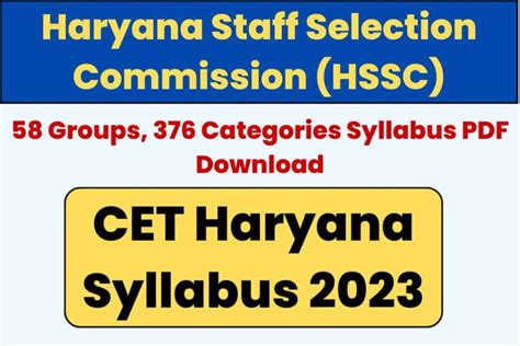 HSSC CET Haryana Syllabus 2023 Released For Group C Mains Exam