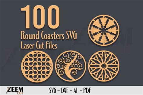 100 Round Coasters Svg Template Laser Cut Files