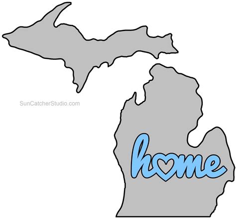 Michigan Map Outline Printable State Shape Stencil Pattern Diy