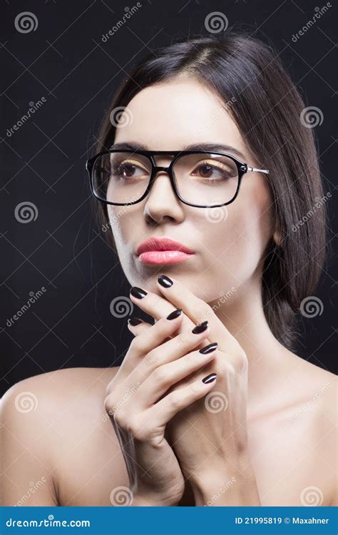 Fashionable Beauty Shot Of Girl With Glasses Stock Image Image Of Female Lips 21995819