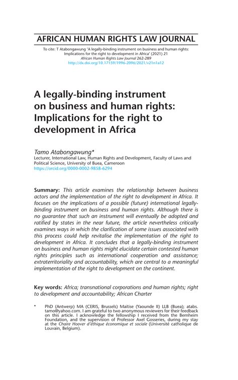 Pdf A Legally Binding Instrument On Business And Human Rights