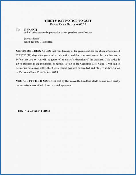 Day Notice Letter Template To Landlord Notice Landlord