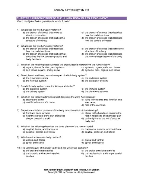 Anatomy and physiology chapter 1 and 2 homework - Anatomy & Physiology ...