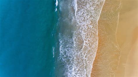 Download 1366x768 Wallpaper Water, Sea Waves, Beach, Aerial View ...