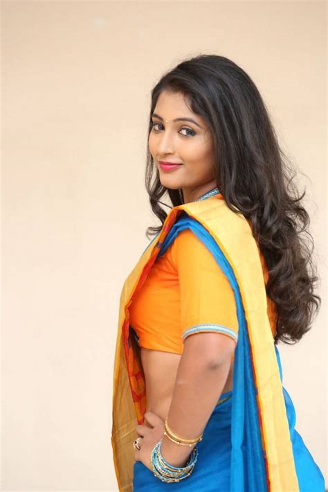 Desi Actress Pictures Teja Reddy Sexy Navel Blue And Yellow Silk Saree Photos ★ Desipixer