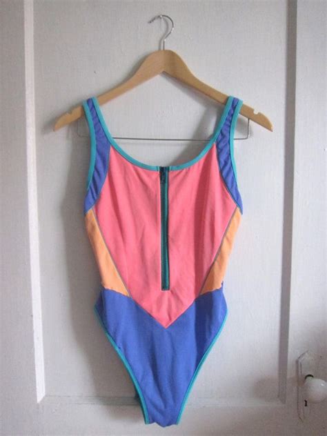 Scuba Cool One Piece Zip Up Swimsuit Vintage 80s 90s Neon